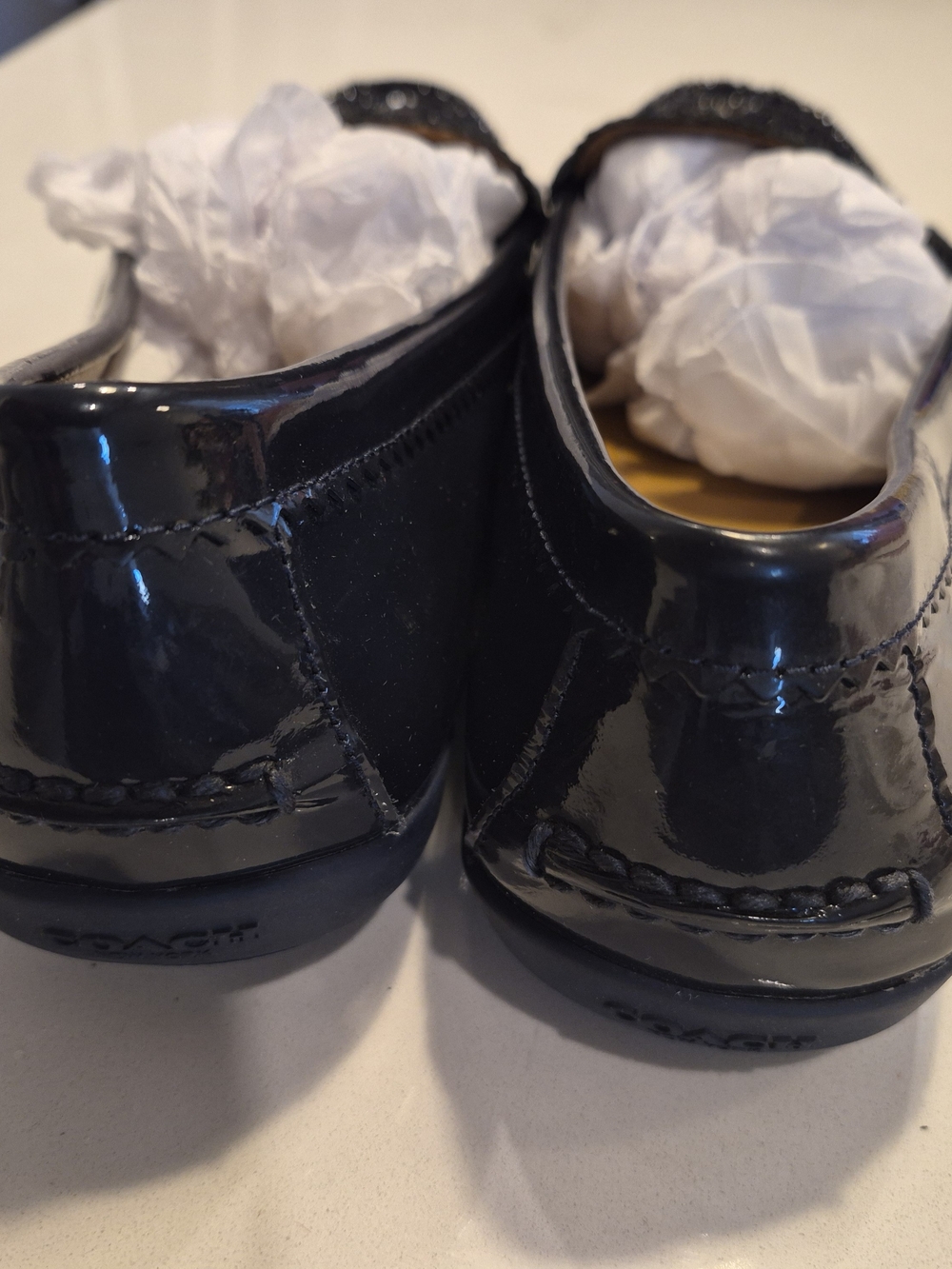 Coach Women's Navy Patent Leather Penny Loafers Size 9.5 - Picture 4 of 6